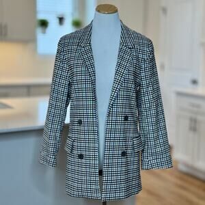 Love Tree | Black, Blue & Yellow Plaid Long Open Front Blazer